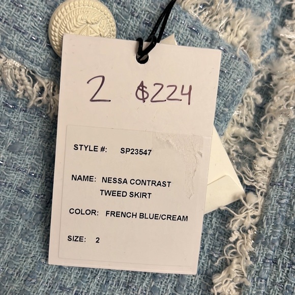 Generation Love Nessa Contrast Tweed Skirt French Blue Cream NWT - Picture 11 of 12
